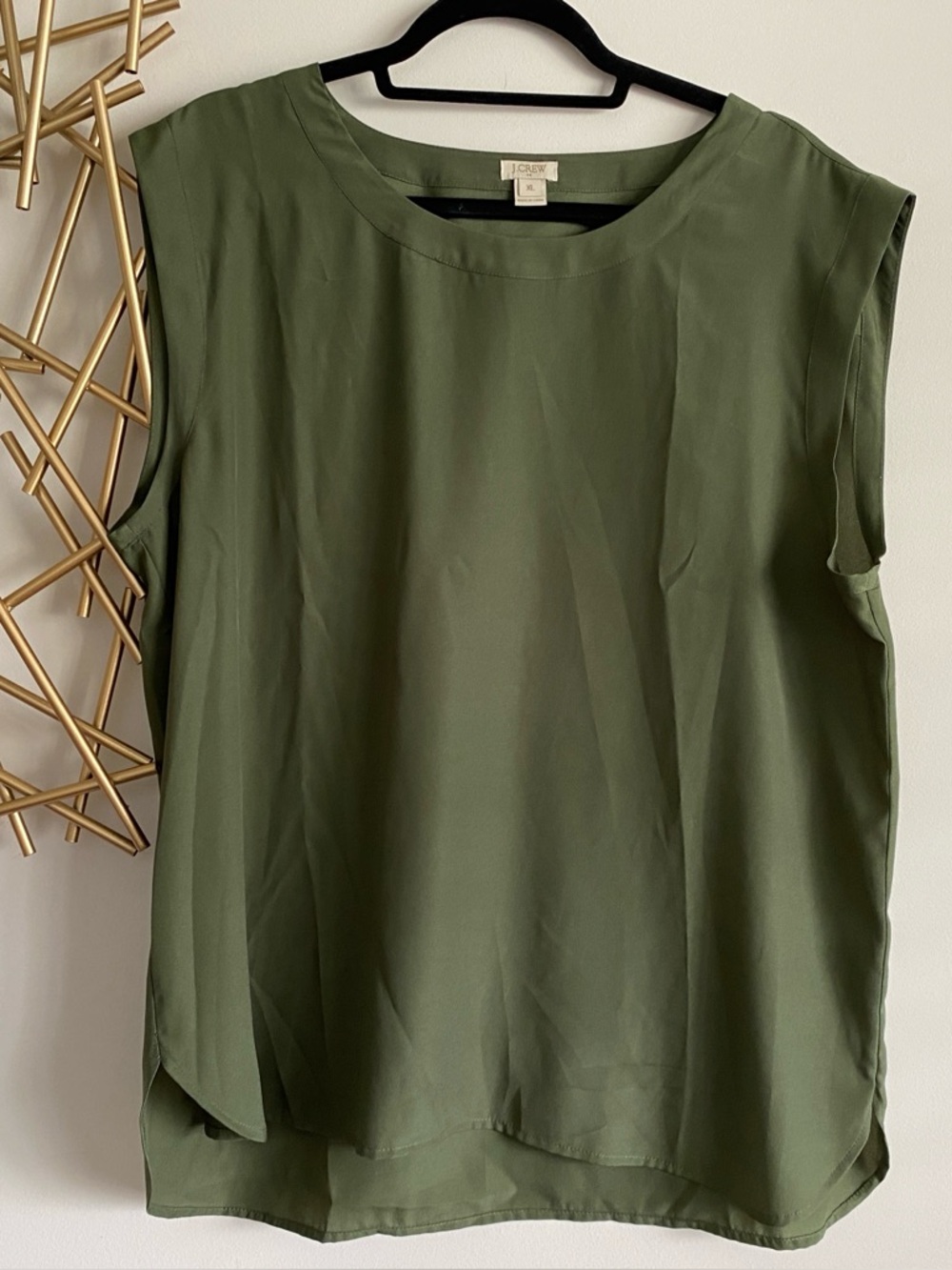 J.Crew Sage Green Flowy Tank Tunic Style High Low Curved Hem Sleeveless Top - XL